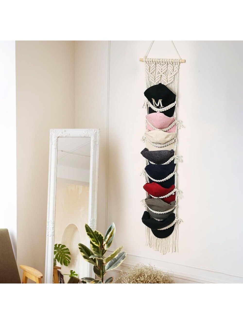 New Boho Macrame Over Door Baseball Cap Holder Wall Hat Organizer 16 Hat Rack - Picture 3 of 6